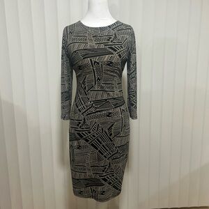 Veronica M Black and Tan Sheath Dress 3/4 Sleeve
